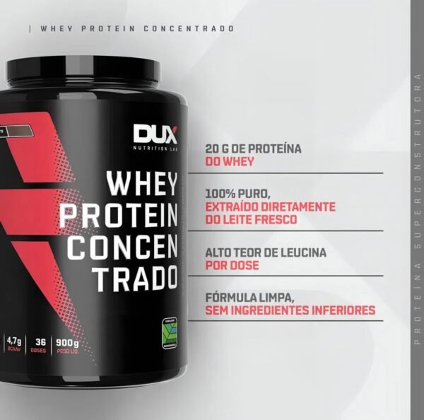 Whey Protein Concentrado 900g Chocolate Branco Dux Nutrition - Imagem 2