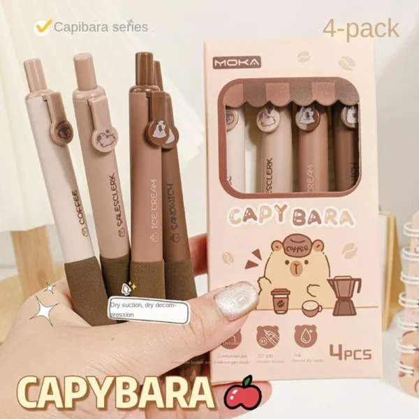 4 Pçs Caneta Apagável, Aperto De Toque Macio Gel Capivara De Secagem Rápida, Escrita Papelaria - Imagem 4